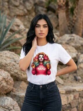 Spooky Mama Clown Graphic Tee White Gildan Size M Handmade New